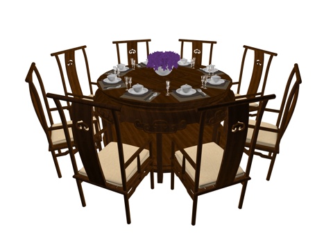  传统中式中餐桌3d模型 