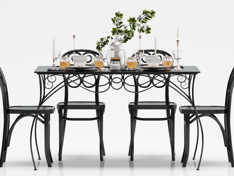  田园风餐桌椅子摆件组合3d模型 