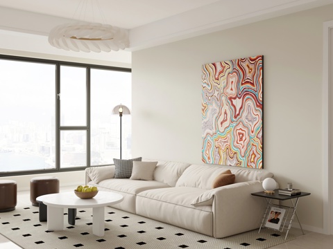  现代客餐厅 开放厨房 电视墙3d模型 