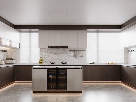  现代开放式厨房3d模型 