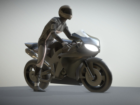  摩托车与带动画的装配驾驶员3d模型 