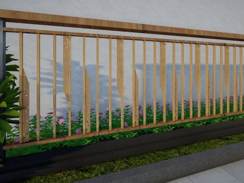 现代围栏花卉不锈钢护栏扶手植物铁艺镂空户外阳台创意金属栏杆su模型