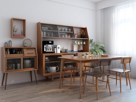  北欧餐桌椅餐边柜组合3d模型 