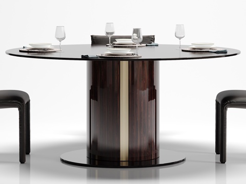  新中式圆形餐桌椅子摆件组合3d模型 