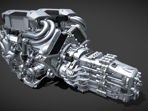 布加迪Chiron W16发动机3d模型 