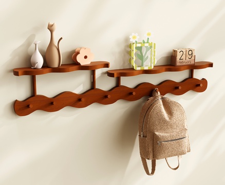 法式挂衣钩 壁挂衣帽架 复古挂衣架 收纳置物架 实木挂钩su模型