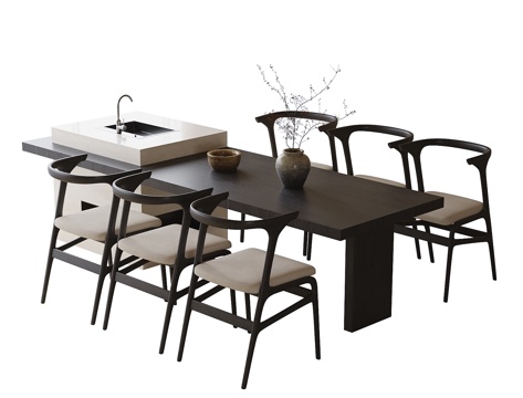 现代餐桌椅 餐椅su模型