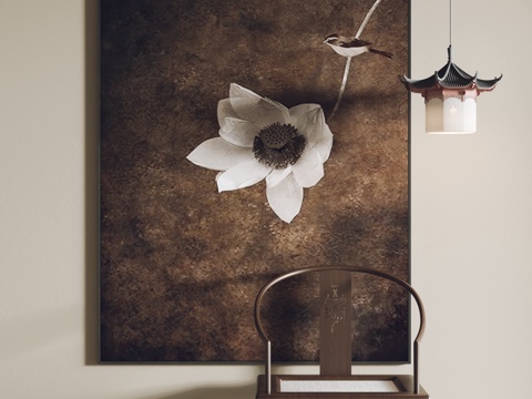  新中式挂画 装饰画 卧室挂画 客厅挂画 单椅  吊灯3d模型 