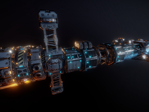  低多边形模块化太空船3d模型 