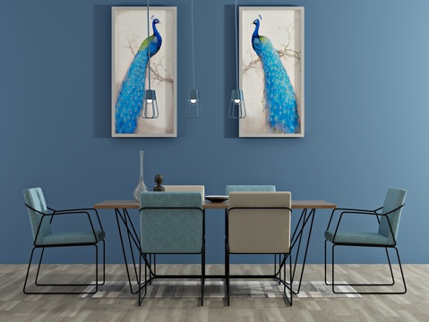  北欧餐桌椅 装饰画 吊灯3d模型 