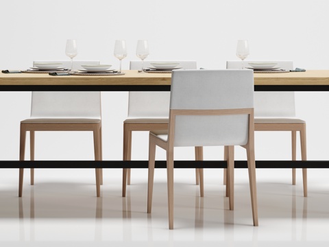  现代简约 餐桌 椅子 摆件组合3d模型 