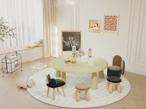  儿童娱乐室 儿童休闲桌椅 游戏桌椅 儿童椅子 儿童学习桌椅3d模型 