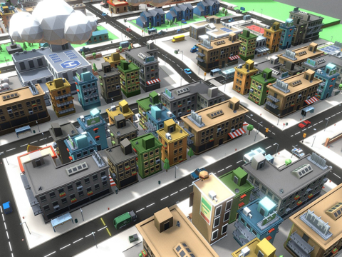  低多边形城市包3d模型 