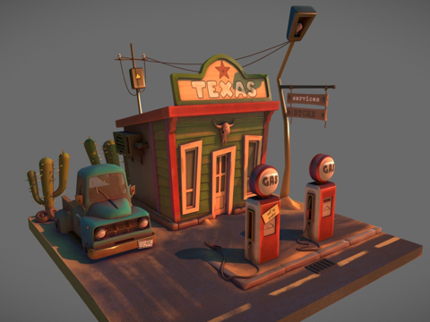  加油站3d模型 