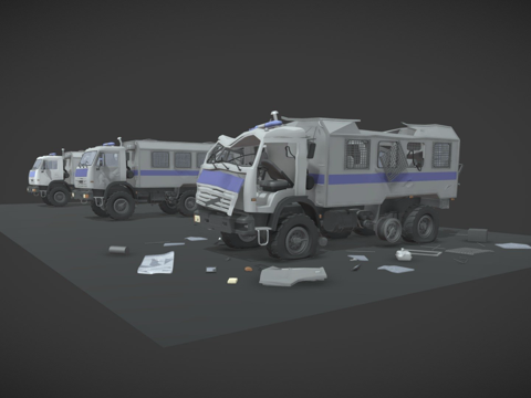  被摧毁的俄罗斯监狱车Autozak3d模型 