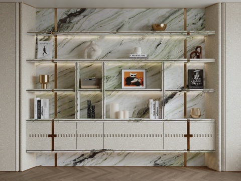  轻奢风书柜3d模型 