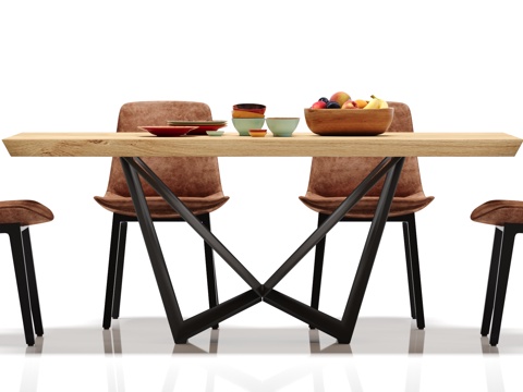  北欧餐桌椅子摆件组合3d模型 