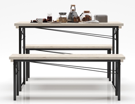  工业风餐桌椅子摆件组合3d模型 