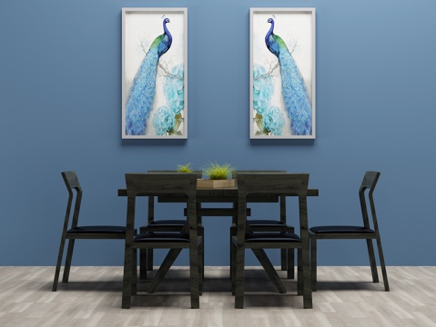  新中式餐桌椅 单椅 装饰画3d模型 