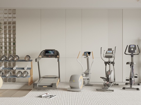  现代风健身器材 运动器材 跑步机 哑铃 动力单车 家居健身房3d模型3d模型 