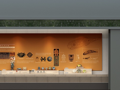  博物馆展厅展馆校史馆展柜  博物馆展厅文物独立玻璃展柜3d模型 