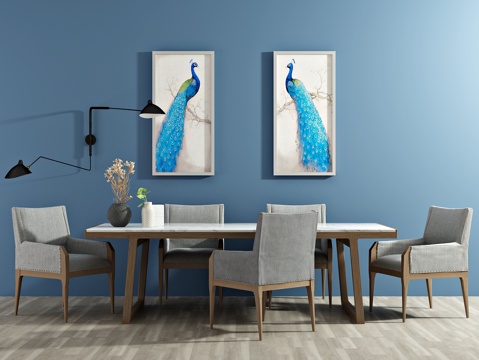  北欧餐桌椅 挂画3d模型 