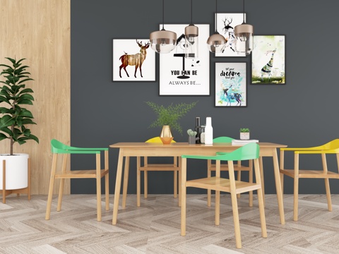  北欧餐桌椅挂画3d模型 