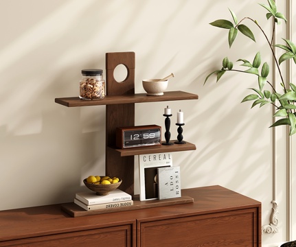 中古置物架 侘寂收纳架 装饰架 三层展示架 杯架su模型