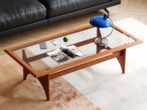  中古风茶几 复古风茶几 实木茶几 玻璃茶几3d模型 