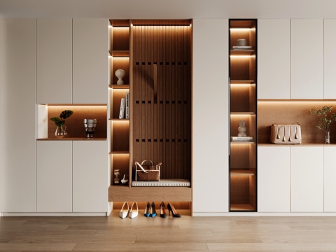  现代定制玄关鞋柜 通顶鞋柜 换鞋凳鞋柜一体3d模型 