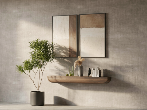 侘寂摆件组合饰品摆件挂画su模型