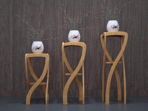  新中式禅意中式木装饰架3d模型 