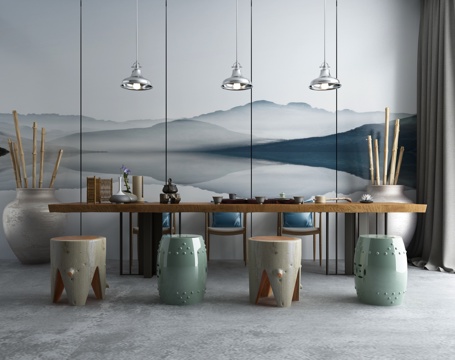  新中式茶室3d模型 