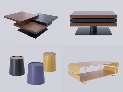  北欧茶几 边几 角几 圆几 组合3d模型 