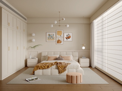  法式奶油风卧室3d模型 