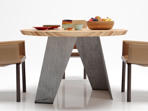  北欧 餐桌 椅子 食物 摆件组合3d模型 