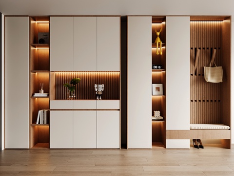 现代定制玄关鞋柜 通顶鞋柜 换鞋凳鞋柜一体su模型