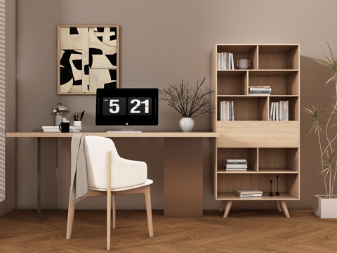  现代书桌椅组合 摆件组合 书桌3d模型 