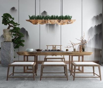  新中式茶室 书房 茶桌椅3d模型 