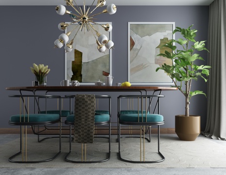  现代餐桌椅吊灯3D模型3d模型 