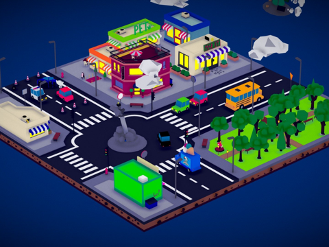  夜晚低多边形城市3d模型 