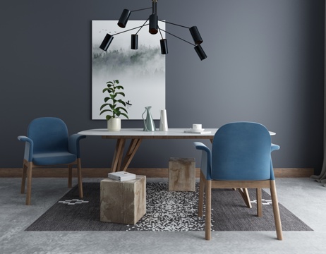  新中式家具餐桌椅组合3d模型 