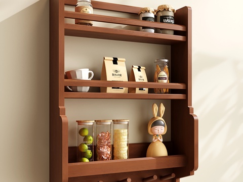  中古置物架 收纳架 壁挂装饰架 书架 原木杯架3d模型 