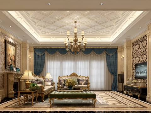  欧式别墅客厅 欧式客厅3d模型 
