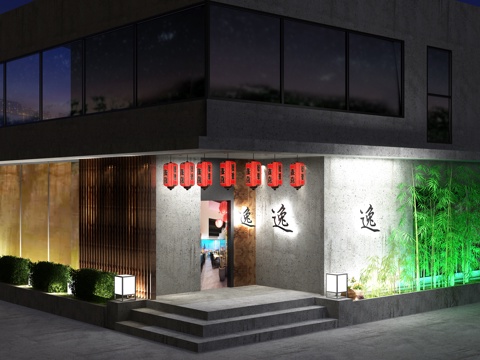  禅意中式茶室门头3d模型 