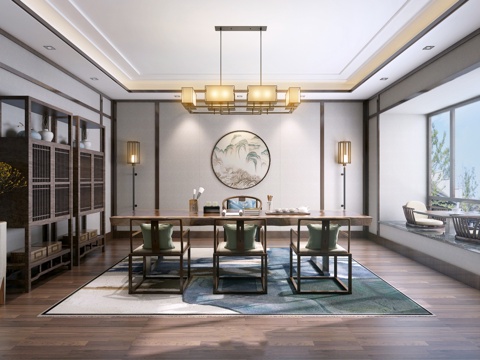  新中式风格茶室组合 新中式风格装饰柜 新中式风格座椅 桌子3d模型 