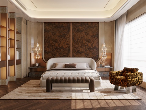  现代轻奢卧室 意式轻奢卧室 主卧 飘窗卧室3d模型 