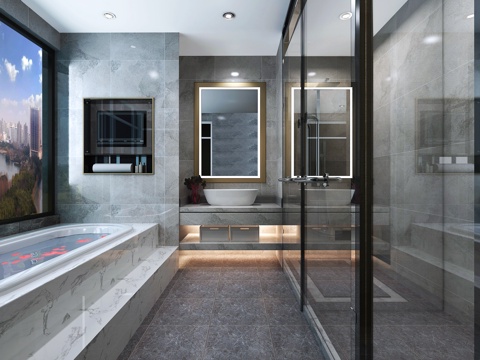  现代卫生间 浴缸 淋浴房 洗手盆 坐便3d模型 