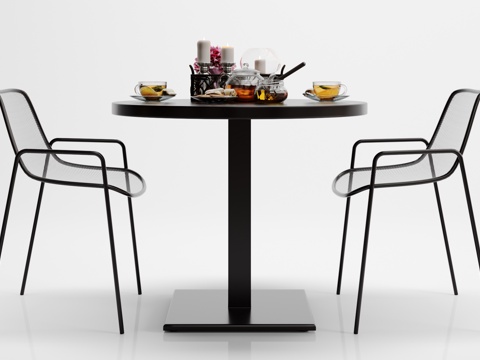  工业风休闲餐桌椅子摆件组合3d模型 