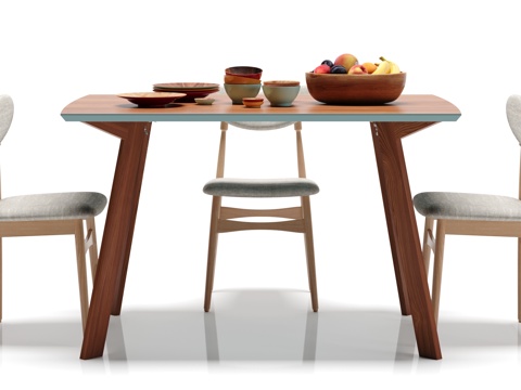  北欧方形餐桌 椅子 摆件组合3d模型 